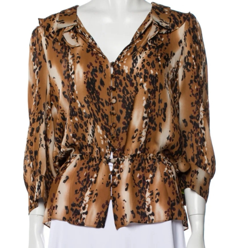 Parker Silk Animal Print Button Up Top Sz L